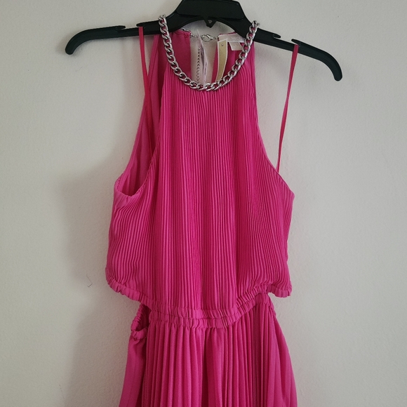Michael Kors Halter Neck Pleated Cut-out Midi Dress cerise/pink Sz M & L BNWT - Picture 4 of 15